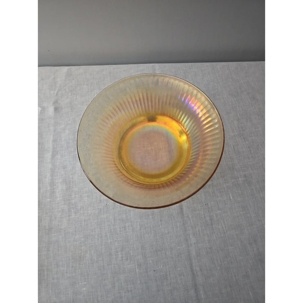 Vintage MCM Imperial Glass Marigold Carnival Glass Bowl Smooth Rays Pattern